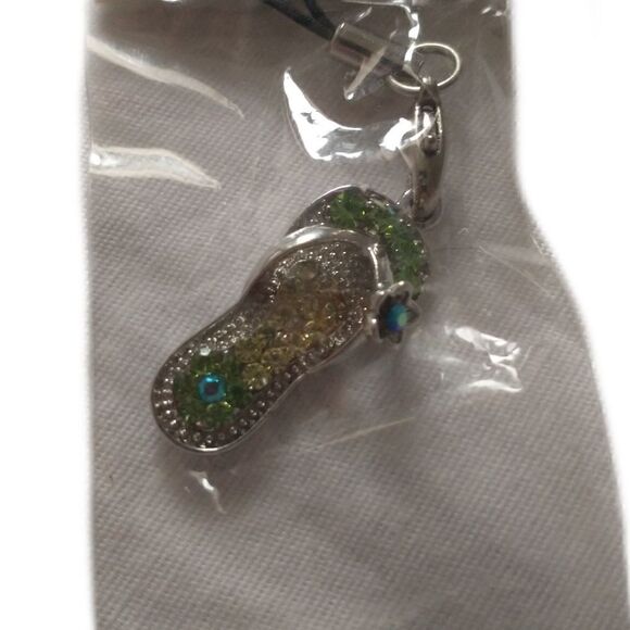 Y2K Charm Flip Flop Phone NOS Vtg 90s New Faux Pearl Rhinestones Silver Tone - Picture 9 of 16